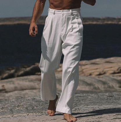 | THEO PANTALONS EN LIN À JAMBES LARGES