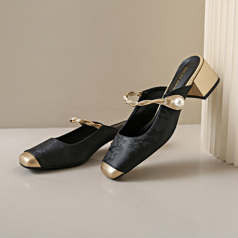 Haide | Mules con Perla y Punta Cuadrada