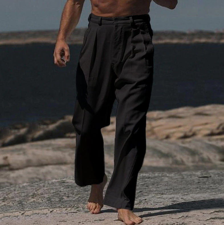 | THEO PANTALONS EN LIN À JAMBES LARGES