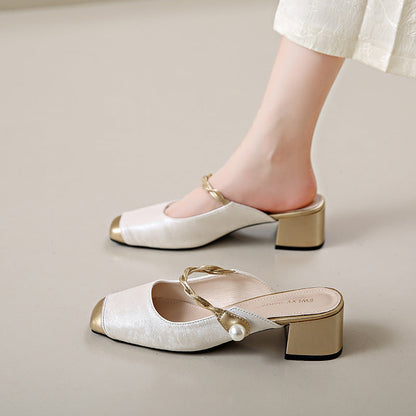 Haide | Mules con Perla y Punta Cuadrada