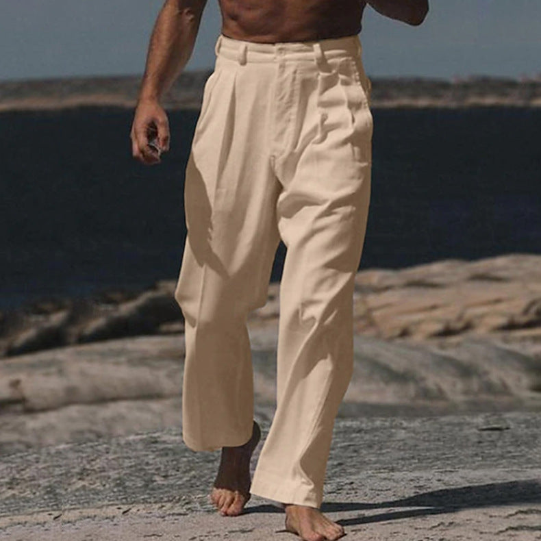 | THEO PANTALONS EN LIN À JAMBES LARGES