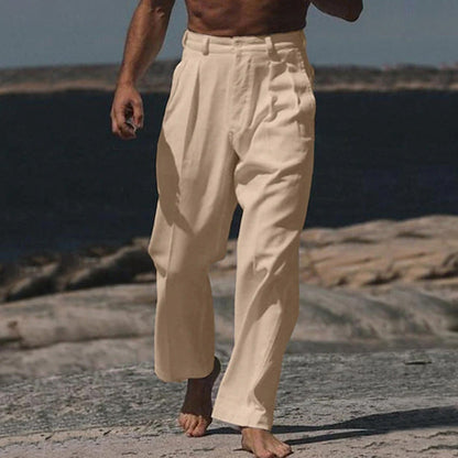 | THEO PANTALONS EN LIN À JAMBES LARGES