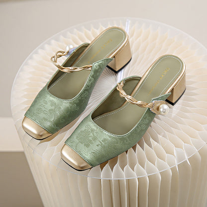 Haide | Mules con Perla y Punta Cuadrada