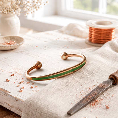 Brazalete de Cobre con Pátina y Jadeita