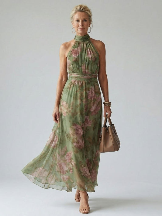 | Robe Midi a Encuellore Halter Froncée Mirelle