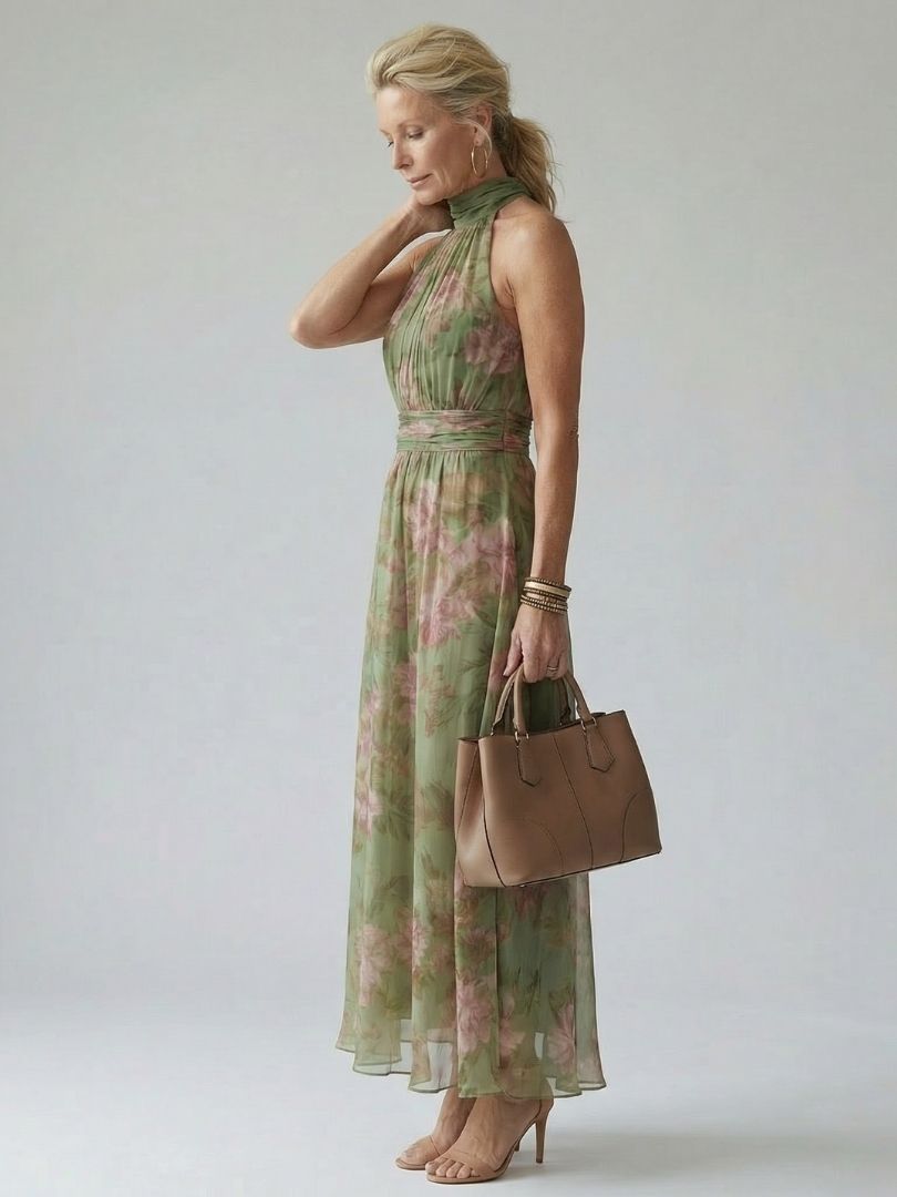 | Robe Midi a Encuellore Halter Froncée Mirelle