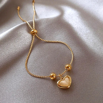 Pulsera Corazón de Ópalo Melocotón Chapada en Oro