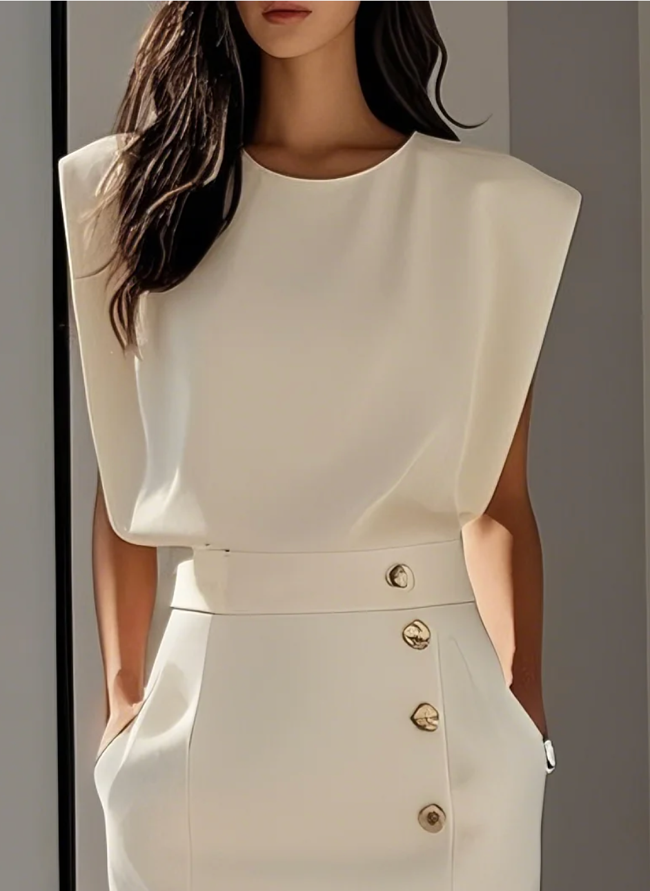 Vestido midi ajustado con botones dorados