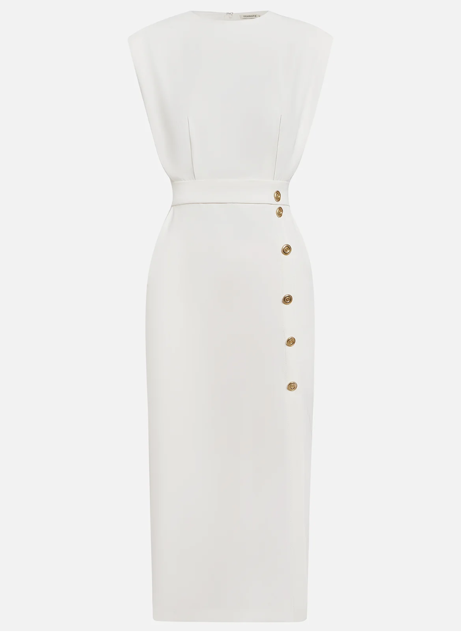 Vestido midi ajustado con botones dorados