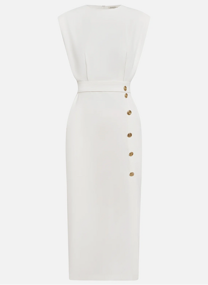 Vestido midi ajustado con botones dorados