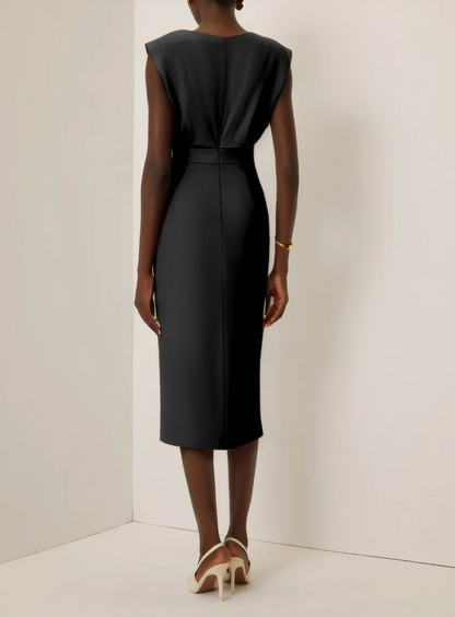 Vestido midi ajustado con botones dorados