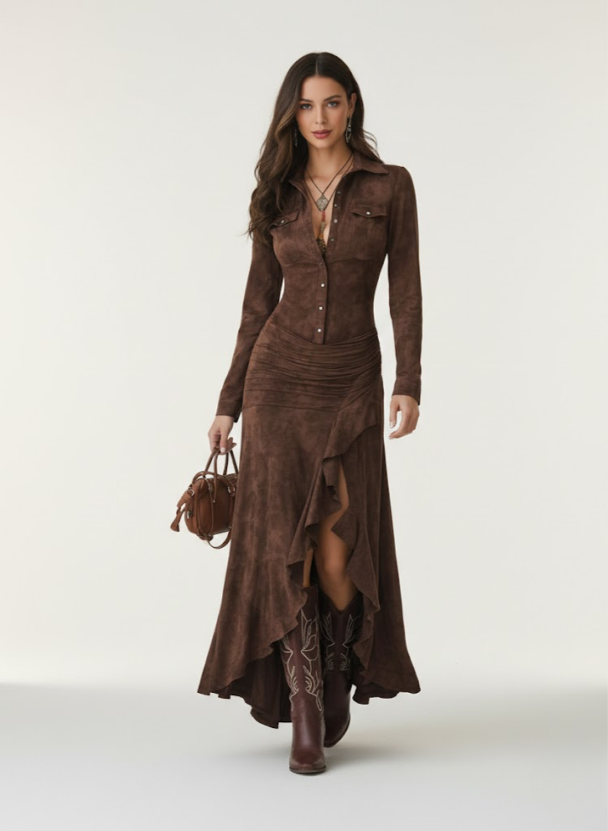 Anja | Vestido Largo Fluido con Volantes