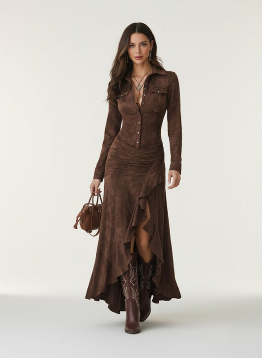 Anja | Vestido Largo Fluido con Volantes