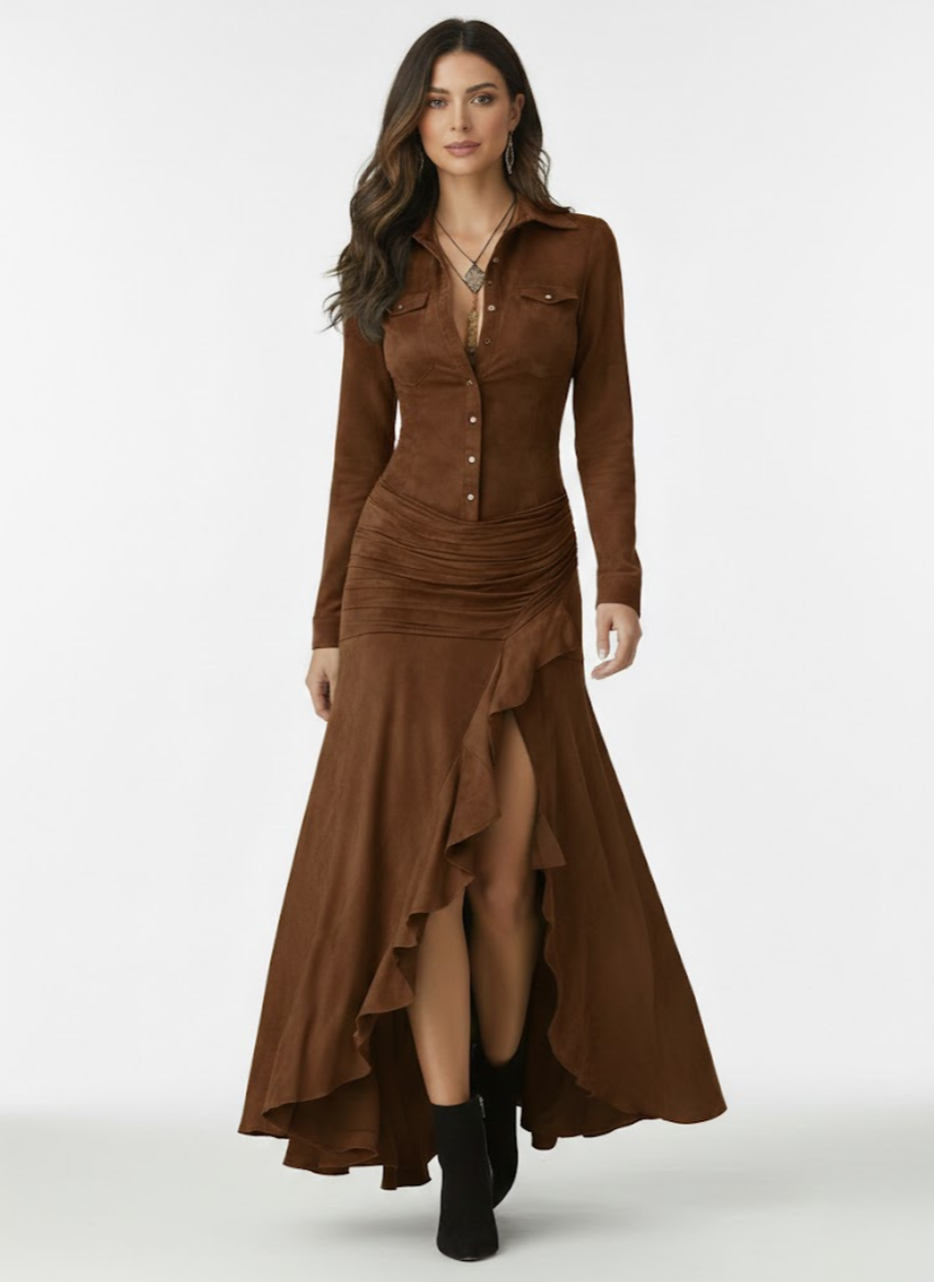 Anja | Vestido Largo Fluido con Volantes