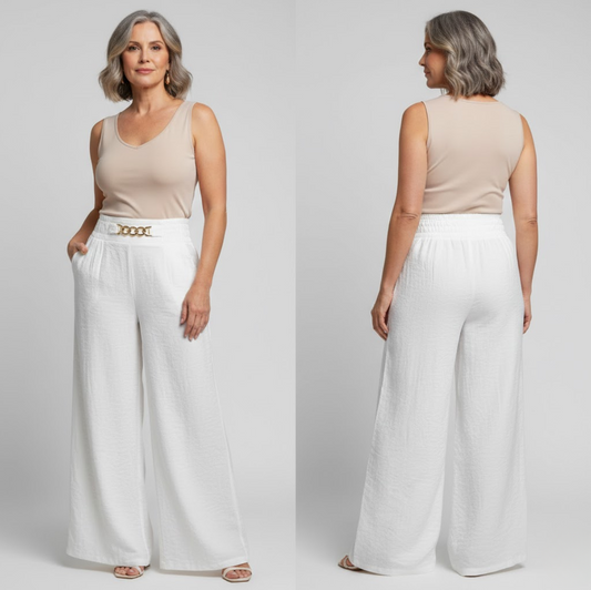 Évelyne™ | Pantalón Ancho Talle Alto Escultor