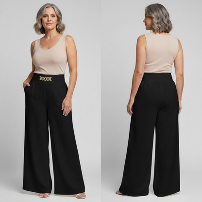 Évelyne™ | Pantalón Ancho Talle Alto Escultor