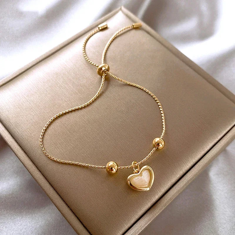 Pulsera Corazón de Ópalo Melocotón Chapada en Oro
