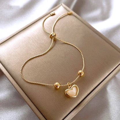 Pulsera Corazón de Ópalo Melocotón Chapada en Oro