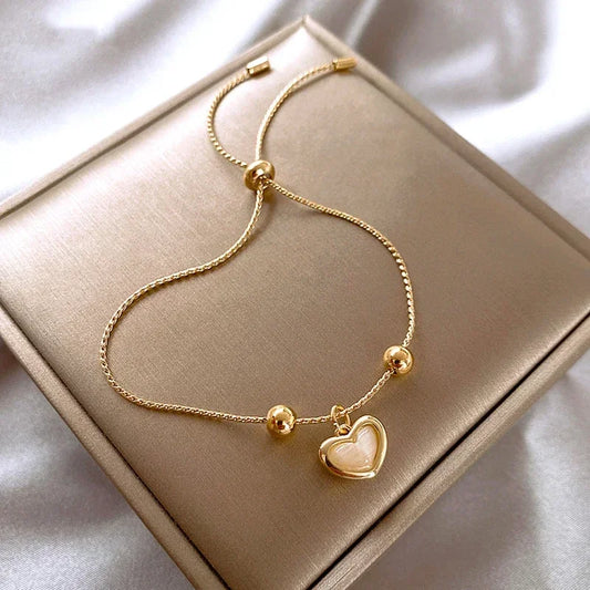 Pulsera Corazón de Ópalo Melocotón Chapada en Oro