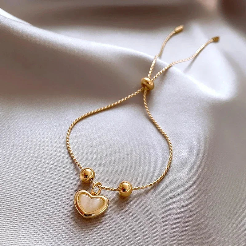 Pulsera Corazón de Ópalo Melocotón Chapada en Oro