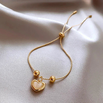 Pulsera Corazón de Ópalo Melocotón Chapada en Oro