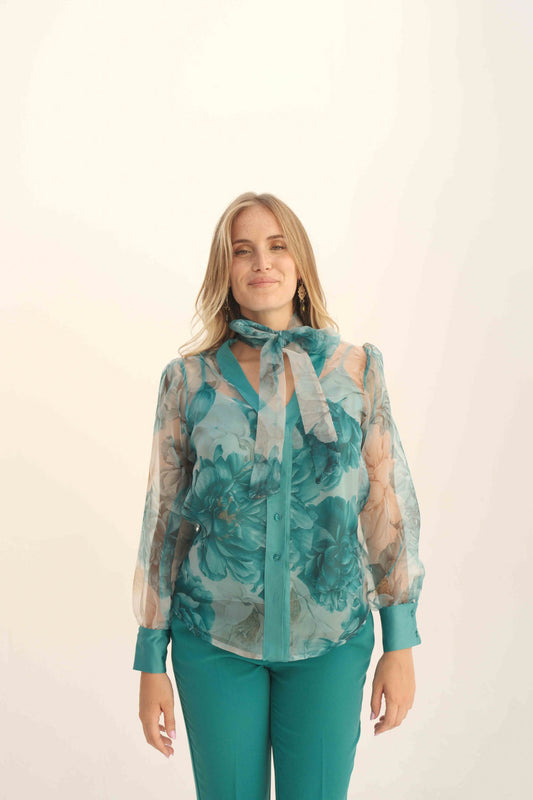 Quinira - Camisa Estampada De Mujer Con Detalles De Raso Y Top