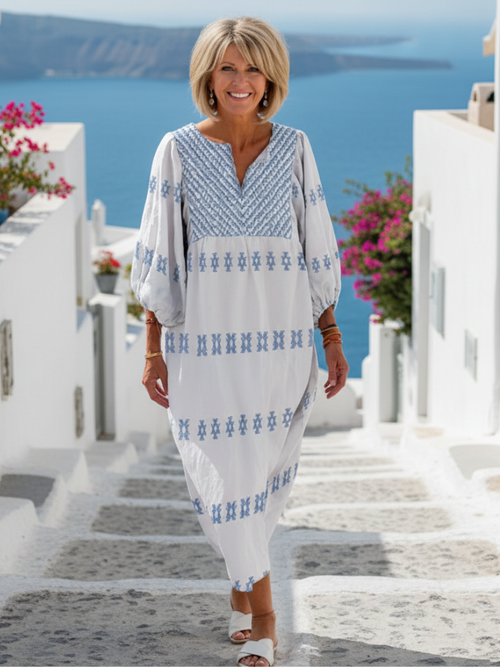 | Robe maxi brodée a mangas Evadne