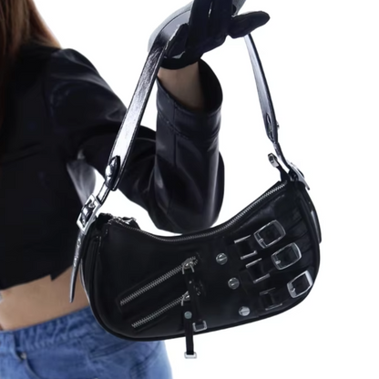 Debora – Bolso Baguette con Hebillas Decorativas y Cierre Zip
