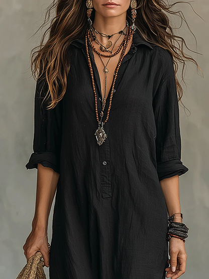 Vestido Veronica™ – Maxi Largo Negro con Botones