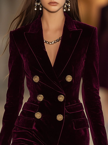 Vestido tipo blazer de terciopelo con botones dorados