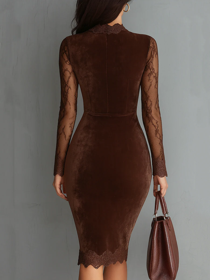 Vestido Aurélia™ – Mini de Terciopelo con Mangas de Encaje