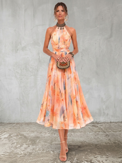 Vestido Aurora™ – Escote Halter e Estampado Acuarela