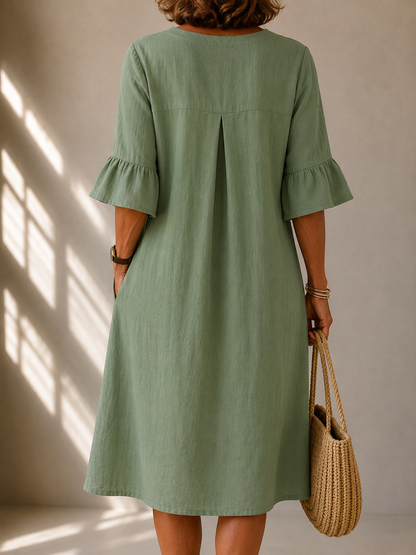 | Robe Botonnée Manches Évasées Véronique