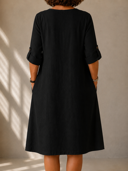 | Robe Droite Manches Ryrossées Pauline
