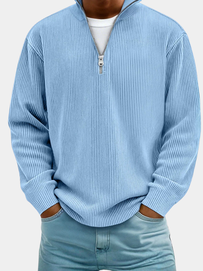 | PULL CLASSIQUE EN MAILLE CÔTELÉE DEMI-ZIP POUR HOMME