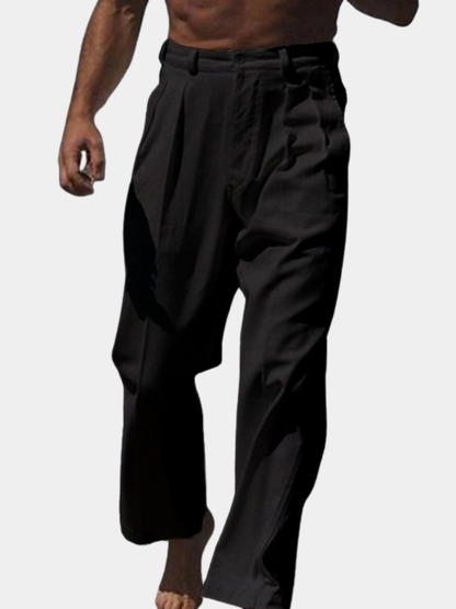 | THEO PANTALONS EN LIN À JAMBES LARGES