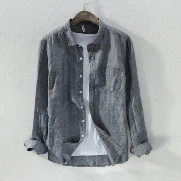 Camisa de Lino de Manga Larga Lisa Antonios