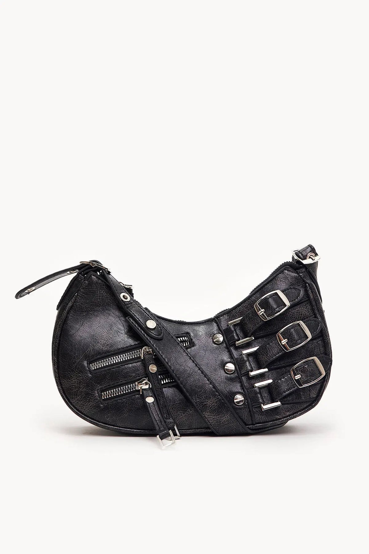 Debora – Bolso Baguette con Hebillas Decorativas y Cierre Zip