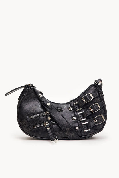 Debora – Bolso Baguette con Hebillas Decorativas y Cierre Zip