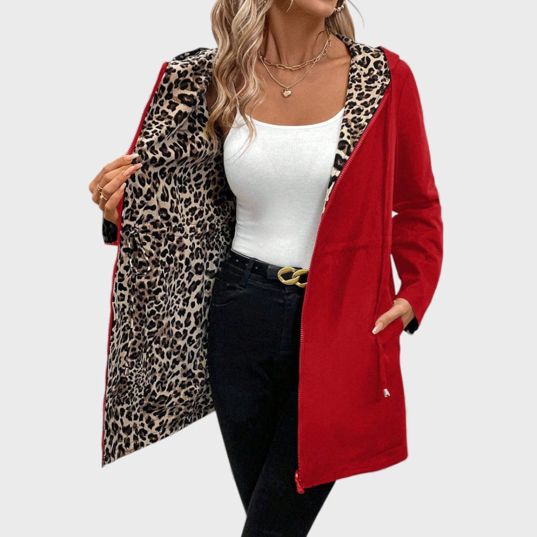 Leo - Abrigo reversible con capucha y estampado de leopardo