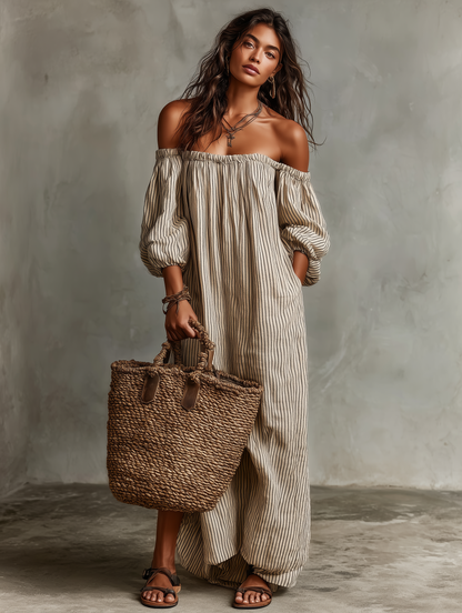 Vestido Carmen – Largo de Algodón y Lino con Escote