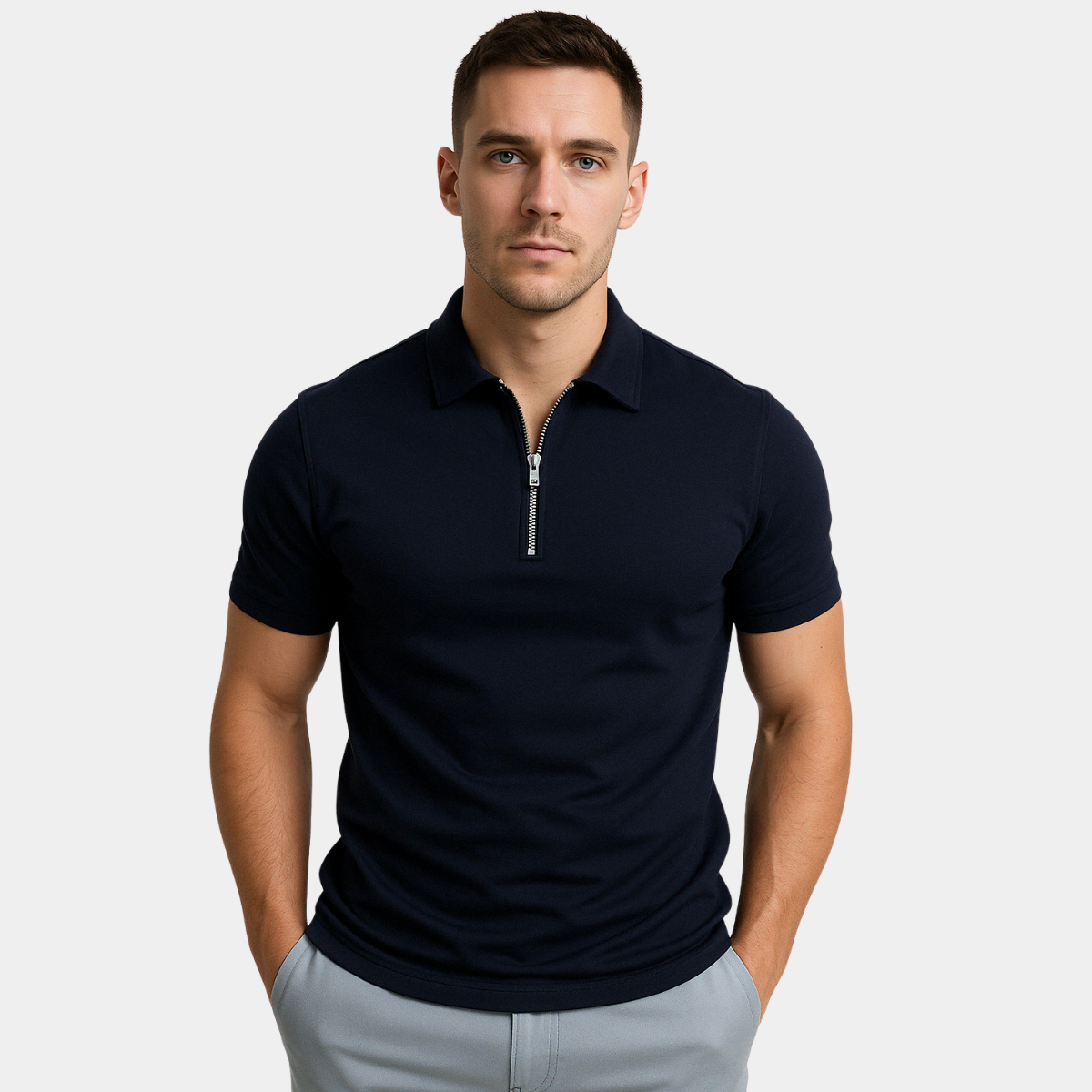| POLO MODERNE AVEC ZIP MI-HAUT