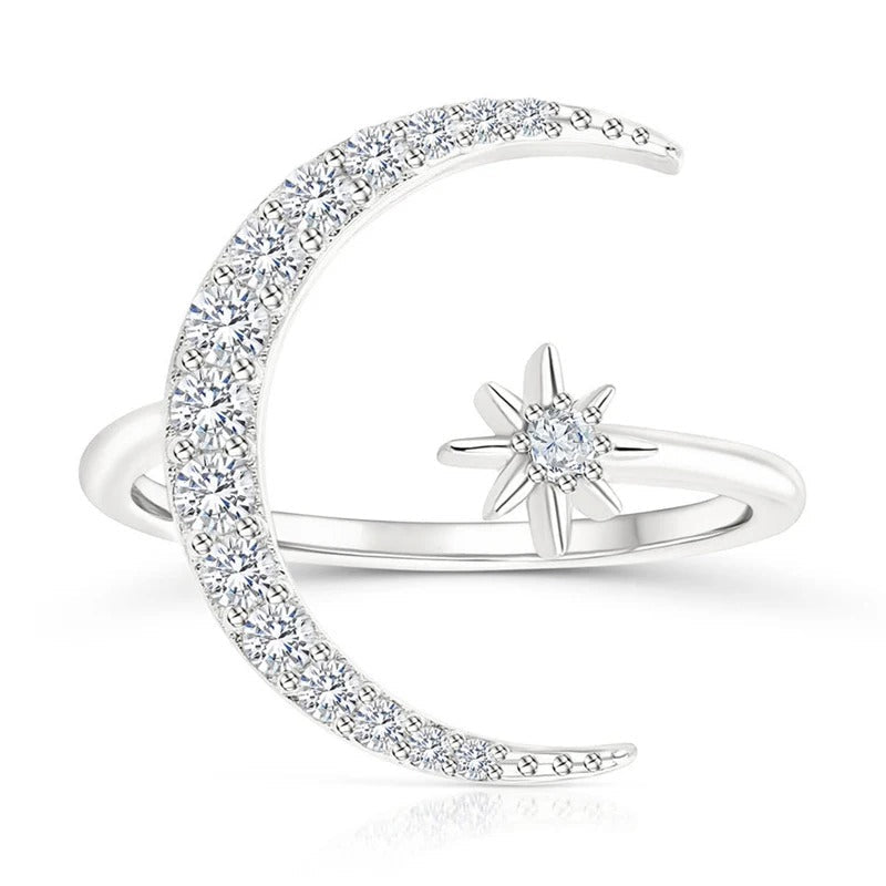 ANILLO DE PLATA LUNA Y ESTRELLA