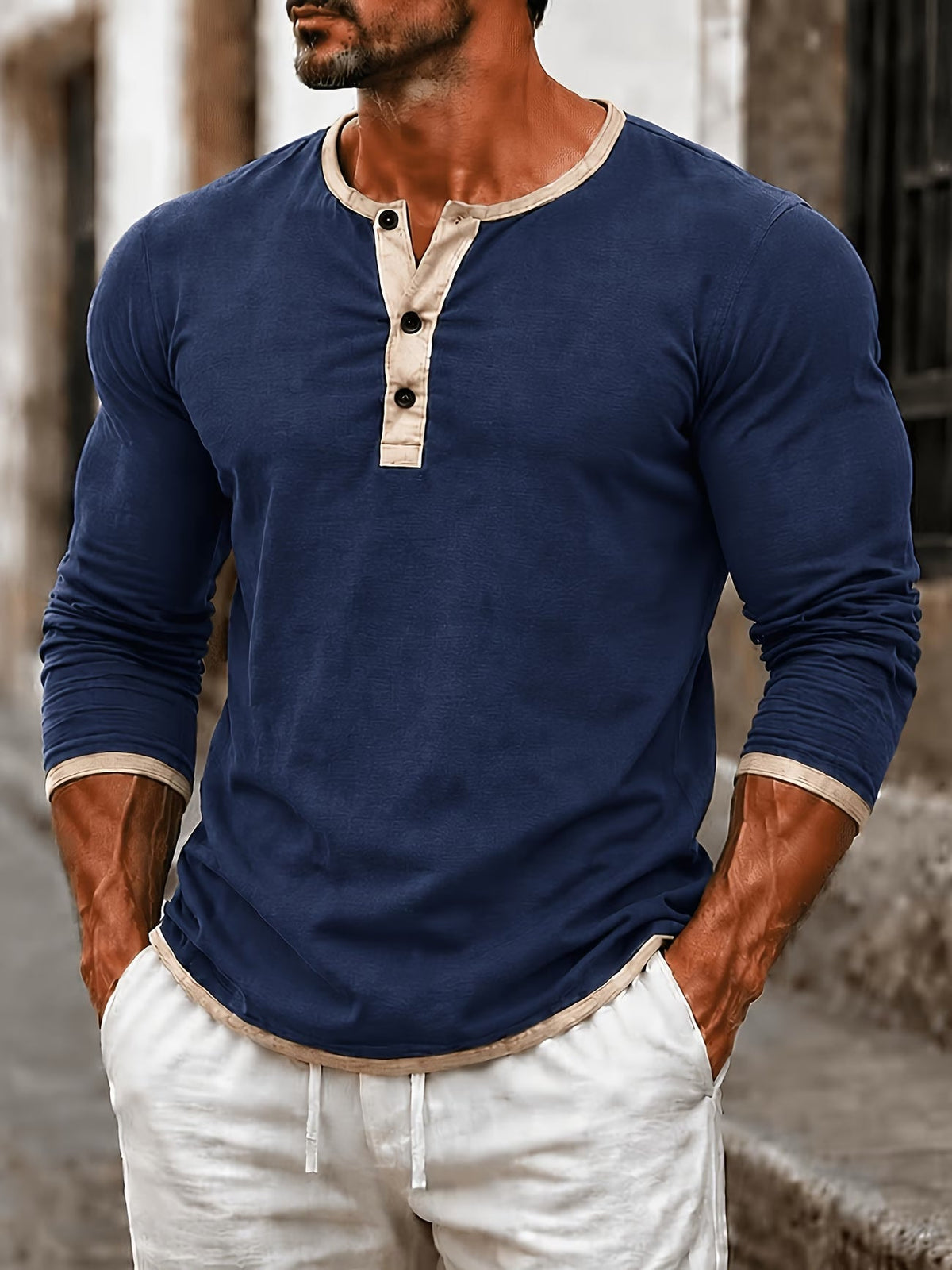 Ercole – Jersey Henley Hombre Manga Larga