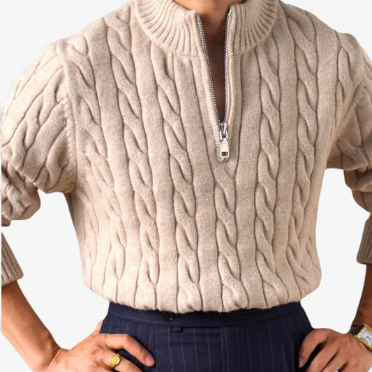 Jersey de Punto Trenzado con Media Cremallera