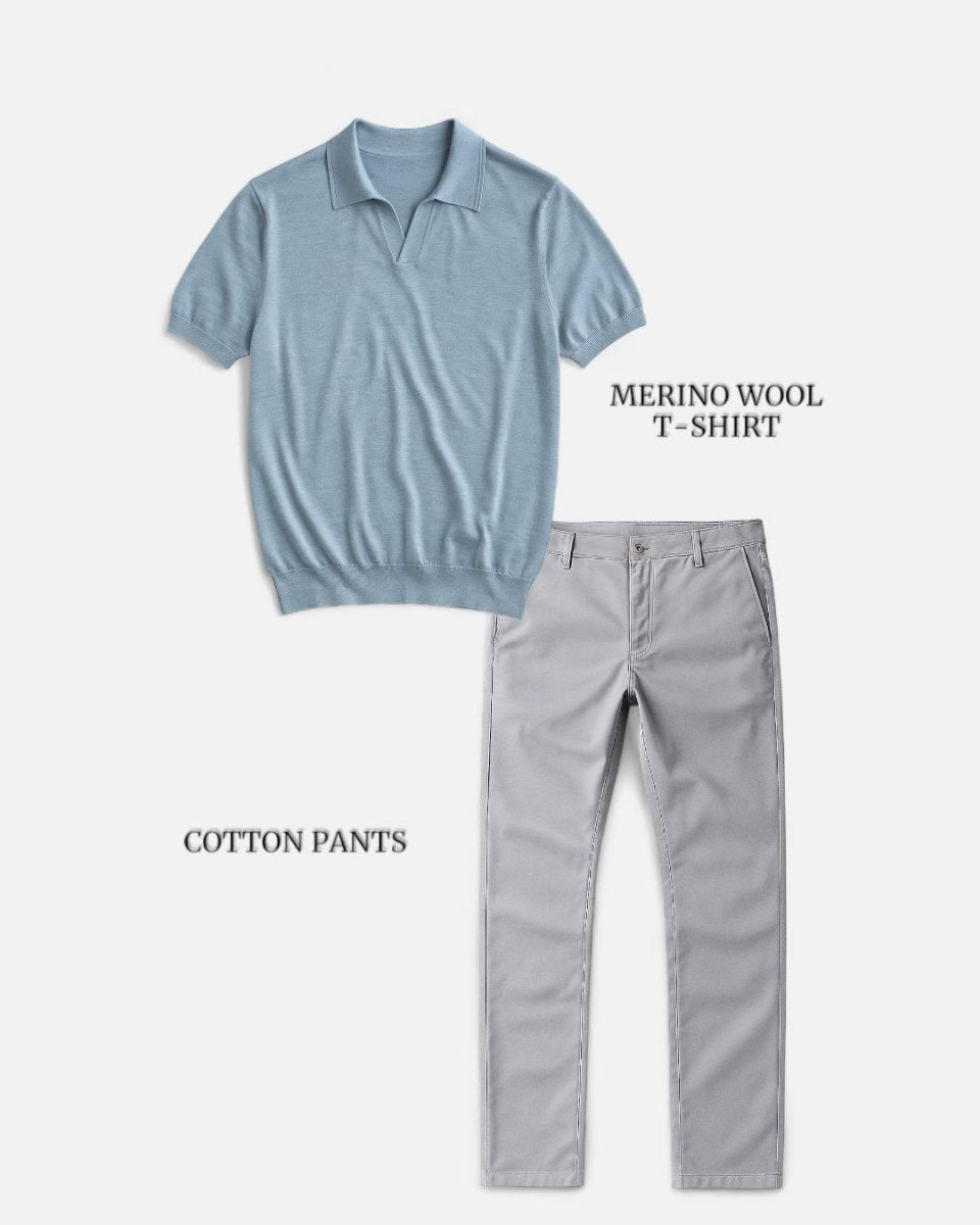Conjunto de Camiseta Azul Bebé y Pantalones Gris Claro