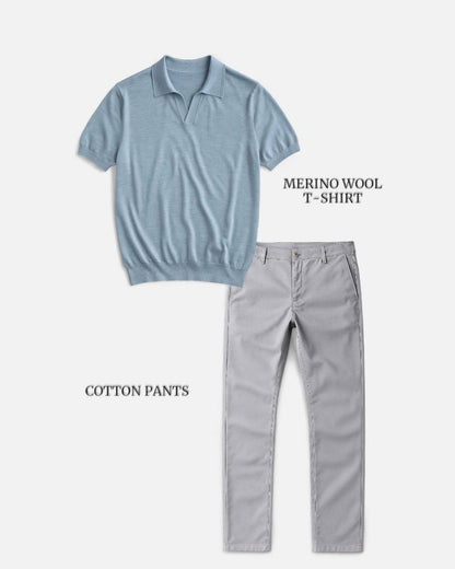 Conjunto de Camiseta Azul Bebé y Pantalones Gris Claro