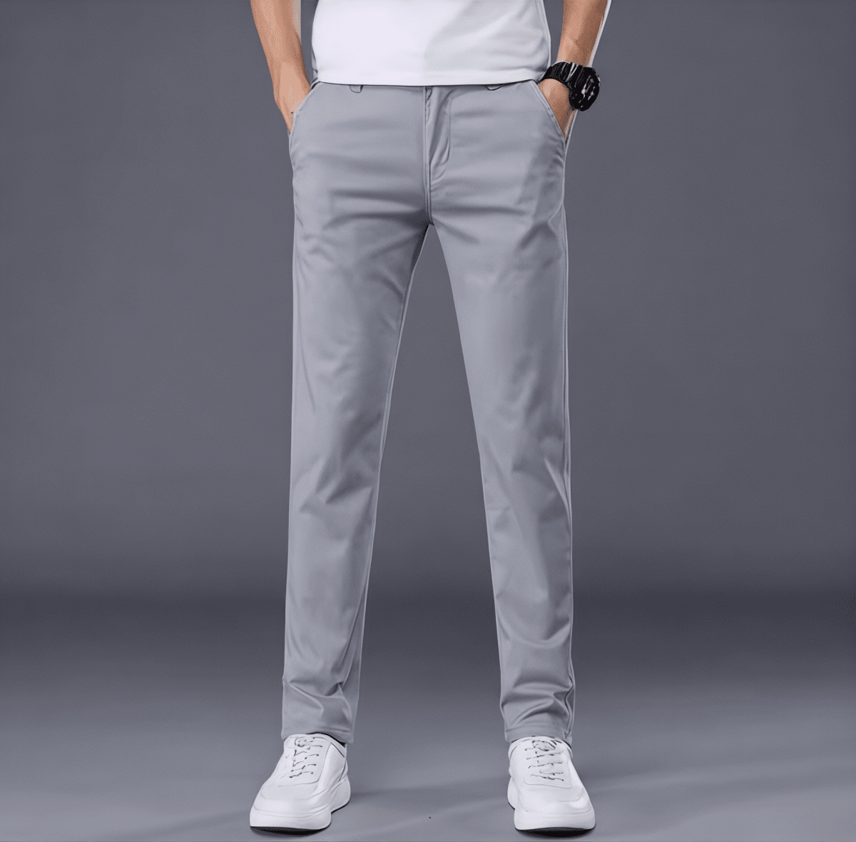 Conjunto de Camiseta Azul Bebé y Pantalones Gris Claro
