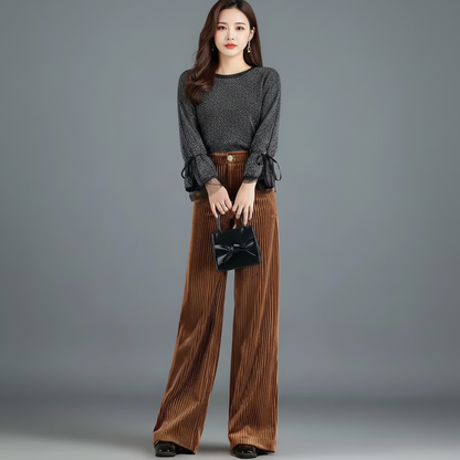 Pantalón de punto de terciopelo de talle alto para mujer