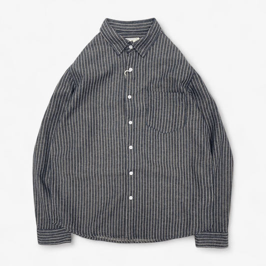 Camisa de Manga Larga a Rayas de Lino y Algodón